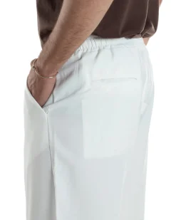 Pantalaccio Uomo Viscosa Pantaloni Casual Jogger Japan Cropped Dritto Tinta Unita Bianco GIOSAL-P6294A