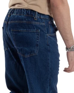 Pantaloni Jeans Uomo Loose Fit Denim Scuro Con Rotture Cinque Tasche GIOSAL-JS1034A