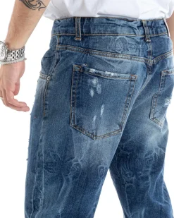 Pantaloni Jeans Uomo Loose Fit Denim Con Rotture Stone Washed Cinque Tasche Casual GIOSAL-P5590A