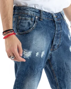Pantaloni Jeans Uomo Loose Fit Denim Con Rotture Stone Washed Cinque Tasche Casual GIOSAL-P5590A
