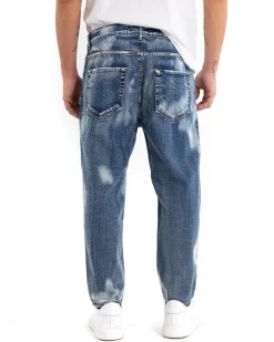 Pantaloni Jeans Uomo Loose Fit Classico Cinque Tasche Con Rotture Stone Washed Casual Denim Sfumato GIOSAL-P5472A