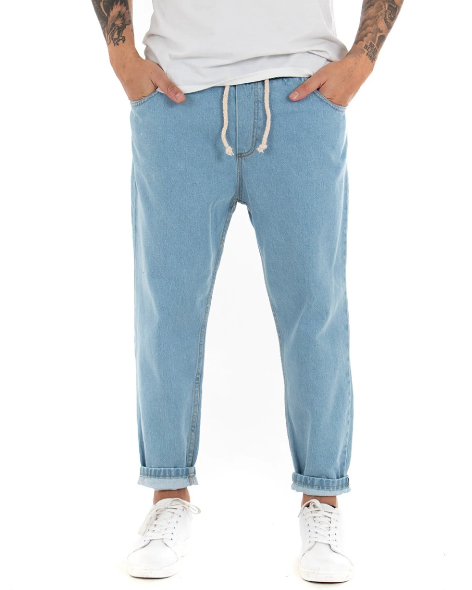 Pantaloni jeans uomo loose fit basic pantalaccio denim chiaro GIOSAL-P4081A