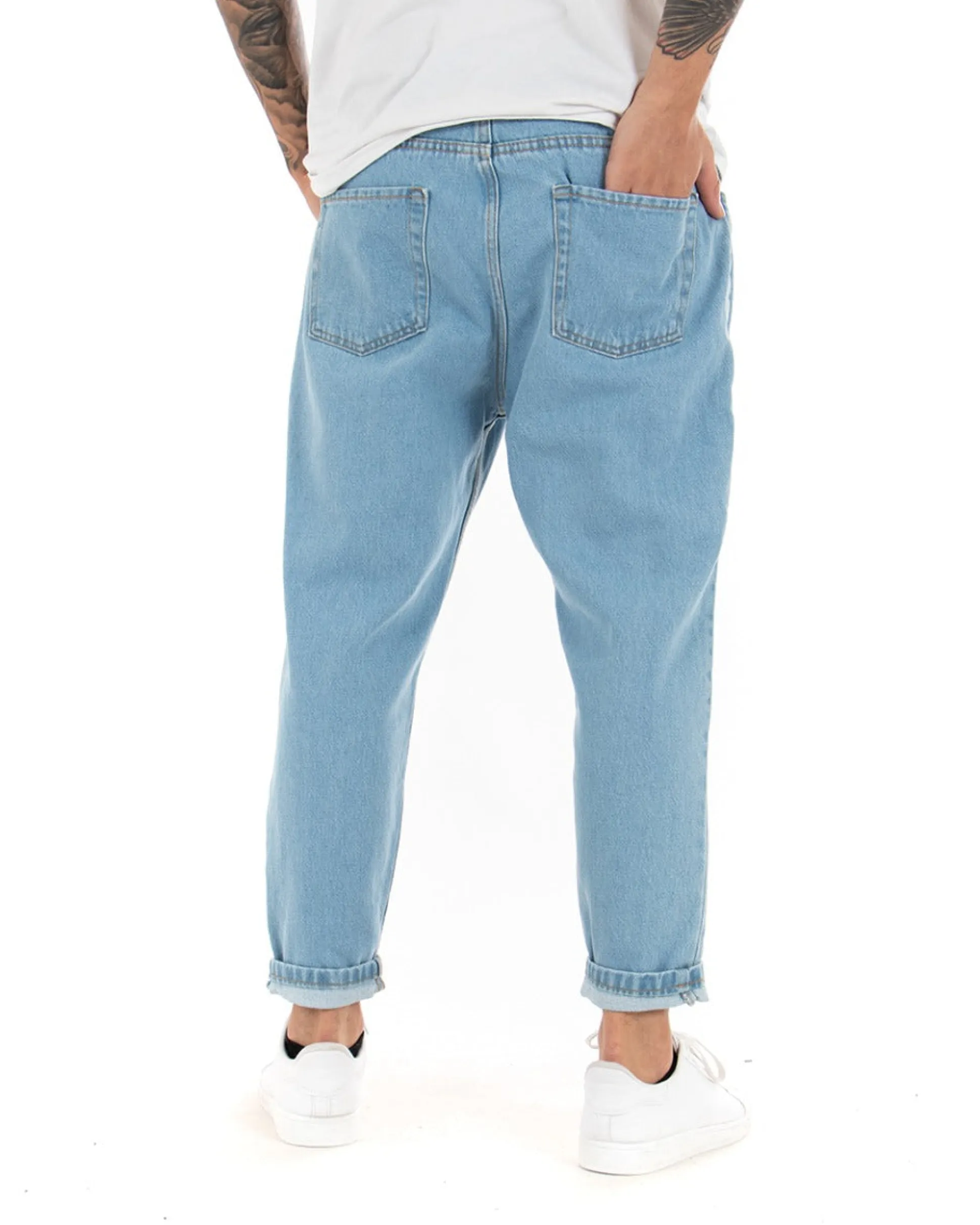 Pantaloni jeans uomo loose fit basic pantalaccio denim chiaro GIOSAL-P4081A