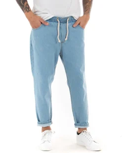 Pantaloni jeans uomo loose fit basic pantalaccio denim chiaro GIOSAL-P4081A
