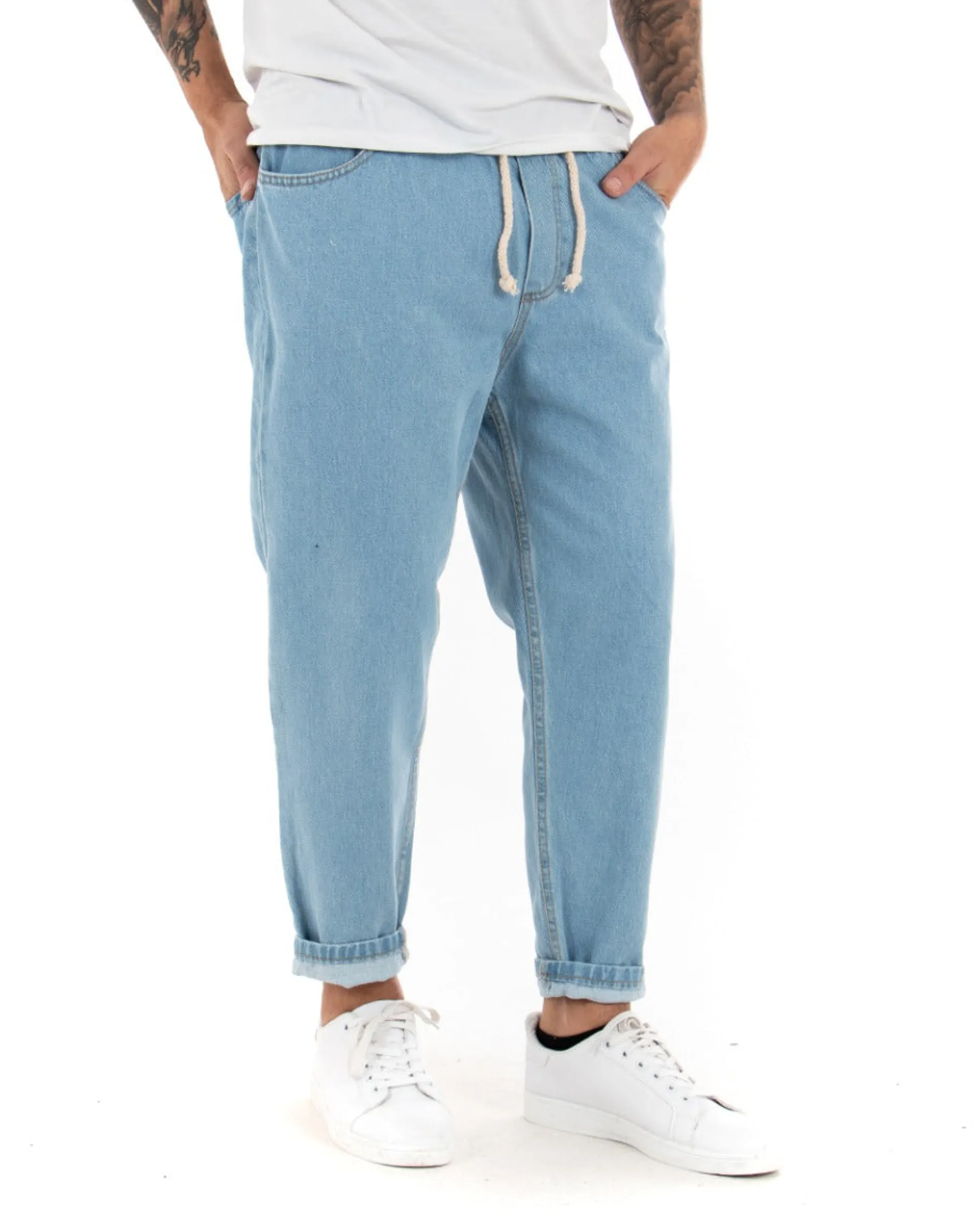 Pantaloni jeans uomo loose fit basic pantalaccio denim chiaro GIOSAL-P4081A