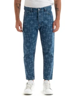 Pantaloni Jeans Uomo Straight Fit Denim Con Rotture Cinque Tasche GIOSAL-P5923A