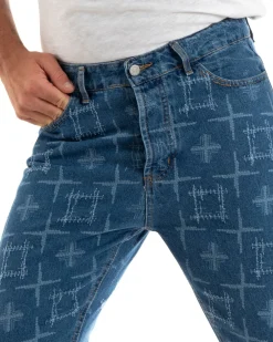 Pantaloni Jeans Uomo Straight Fit Denim Con Rotture Cinque Tasche GIOSAL-P5923A