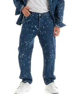 Pantaloni Jeans Uomo Straight Fit Denim Scuro Con Rotture Cinque Tasche GIOSAL-P5929A