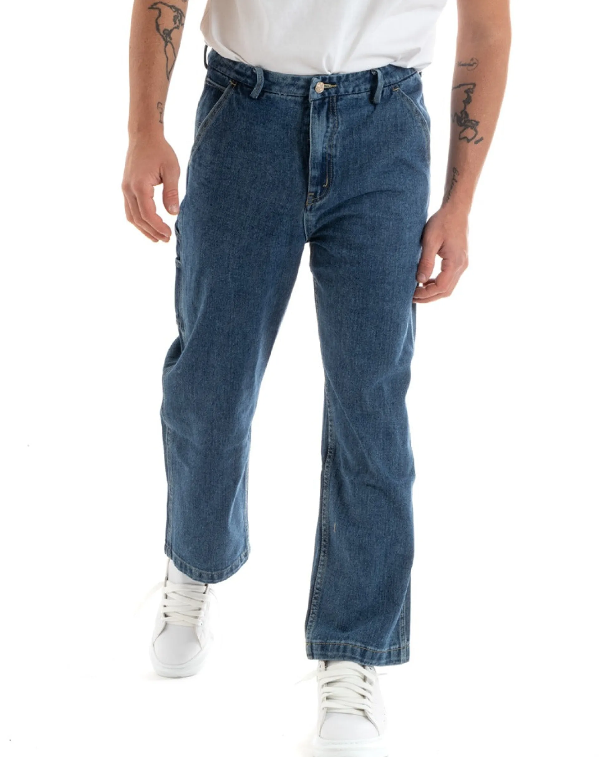 Pantaloni Jeans Uomo Wide Leg Basic Cargo Cinque Tasche Casual Denim GIOSAL-P5729A