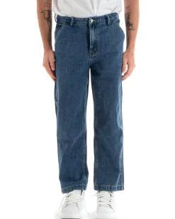 Pantaloni Jeans Uomo Wide Leg Basic Cargo Cinque Tasche Casual Denim GIOSAL-P5729A