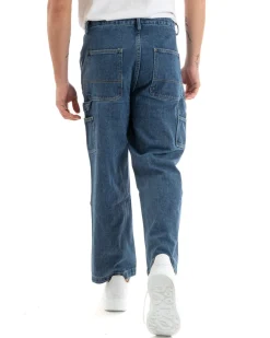 Pantaloni Jeans Uomo Wide Leg Basic Cargo Cinque Tasche Casual Denim GIOSAL-P5729A