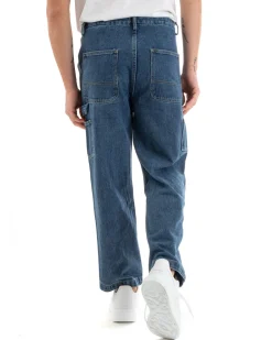 Pantaloni Jeans Uomo Wide Leg Basic Cargo Cinque Tasche Casual Denim GIOSAL-P5729A