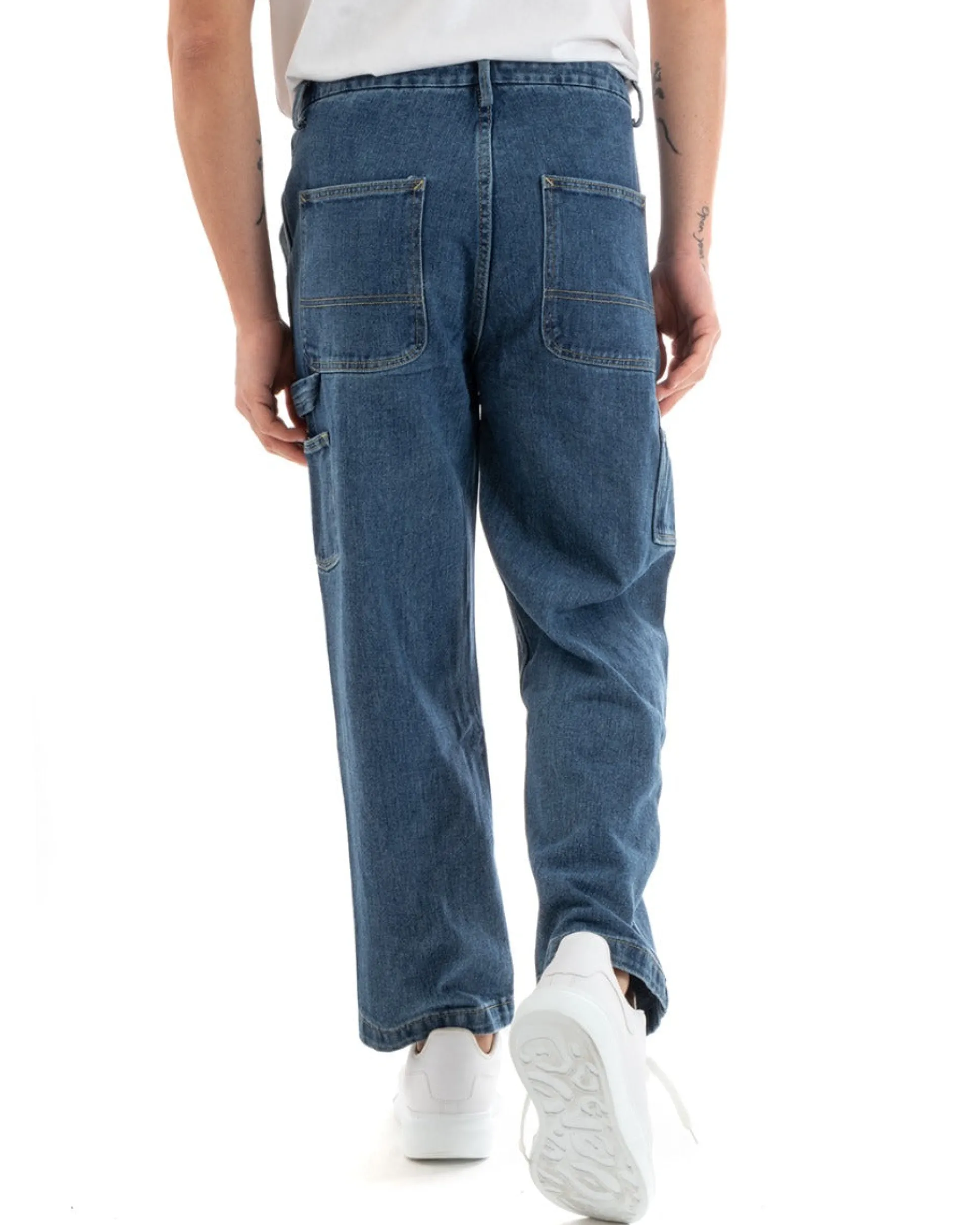 Pantaloni Jeans Uomo Wide Leg Basic Cargo Cinque Tasche Casual Denim GIOSAL-P5729A
