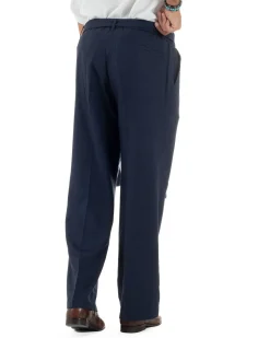 Pantaloni lino uomo baggy fit fondo ampio cintura blu GIOSAL-P6315A