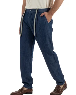 Pantaloni pantalaccio uomo chino tasche america sartoriale coulisse denim melangiato GIOSAL-P6507A