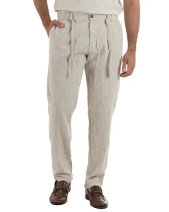Pantaloni pantalaccio uomo lino sartoriale coulisse beige melangiato GIOSAL-P6508A