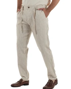 Pantaloni pantalaccio uomo lino sartoriale coulisse beige melangiato GIOSAL-P6508A