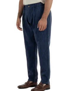 Pantaloni pantalaccio uomo lino sartoriale coulisse blu melangiato GIOSAL-P6510A