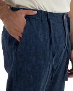 Pantaloni pantalaccio uomo lino sartoriale coulisse blu melangiato GIOSAL-P6510A