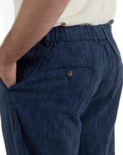 Pantaloni pantalaccio uomo lino sartoriale coulisse blu melangiato GIOSAL-P6510A
