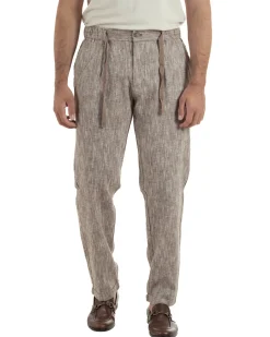 Pantaloni pantalaccio uomo lino sartoriale coulisse fango melangiato GIOSAL-P6509A