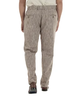 Pantaloni pantalaccio uomo lino sartoriale coulisse fango melangiato GIOSAL-P6509A