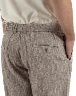 Pantaloni pantalaccio uomo lino sartoriale coulisse fango melangiato GIOSAL-P6509A