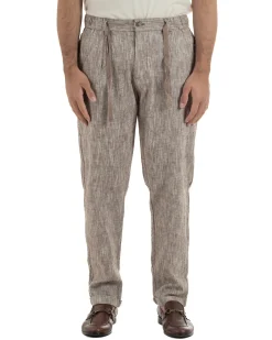 Pantaloni pantalaccio uomo lino sartoriale coulisse fango melangiato GIOSAL-P6509A