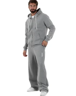 Pantaloni Tuta Baggy Fondo Largo Felpato Logo Grigio Berna M-252196