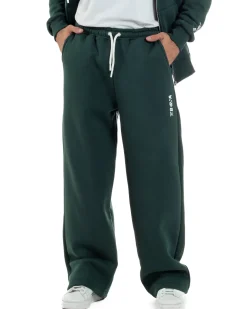 Pantaloni Tuta Baggy Fondo Largo Felpato Logo Verde Berna M-252196