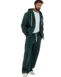 Pantaloni Tuta Baggy Fondo Largo Felpato Logo Verde Berna M-252196