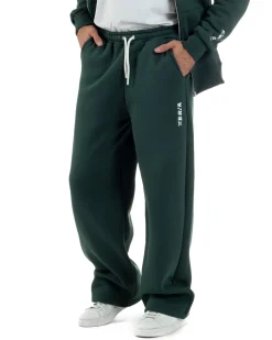 Pantaloni Tuta Baggy Fondo Largo Felpato Logo Verde Berna M-252196