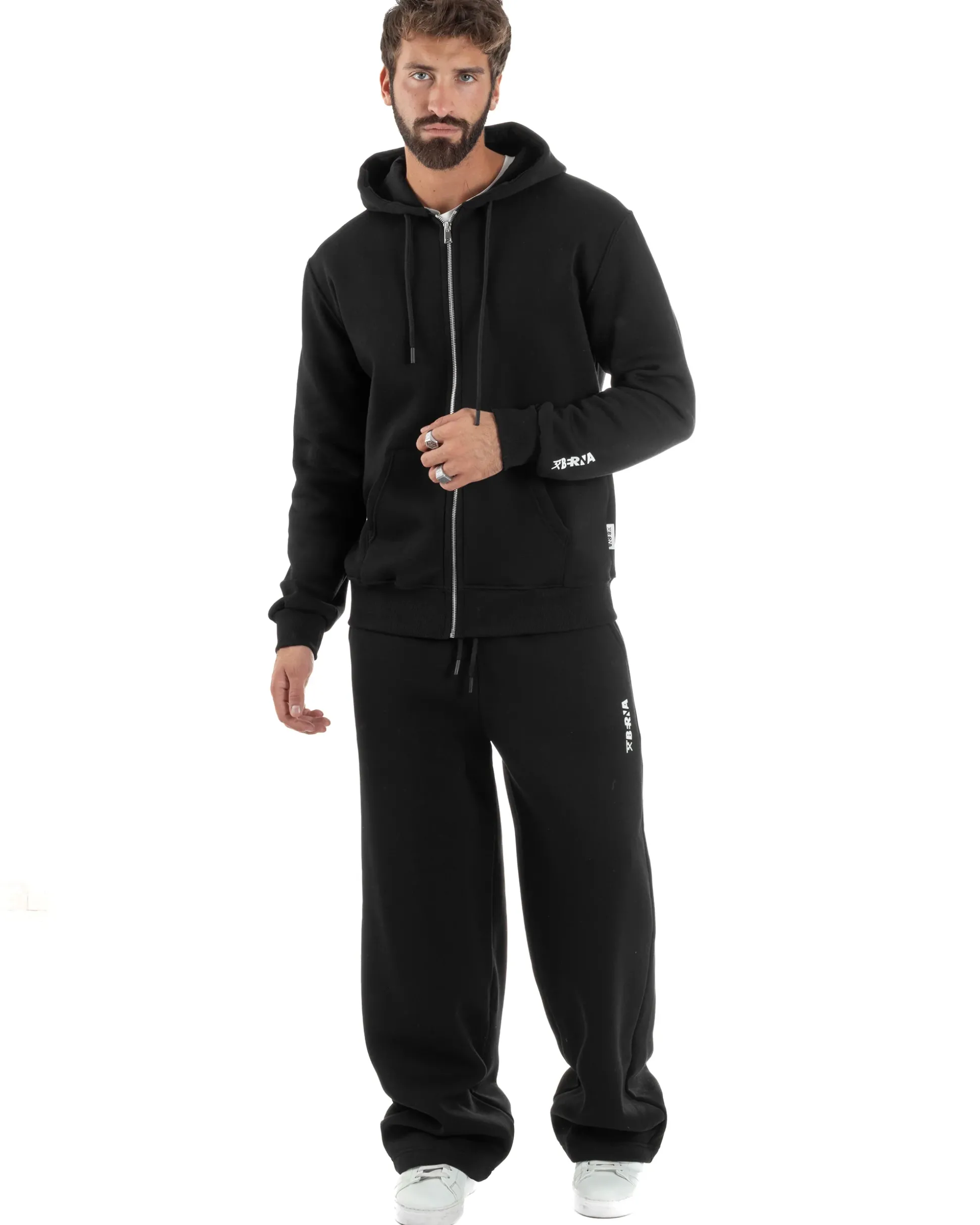 Pantaloni Tuta Baggy Fondo Largo Felpato Logo Nero Berna M-252196