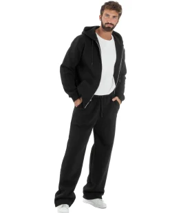 Pantaloni Tuta Baggy Fondo Largo Felpato Logo Nero Berna M-252196