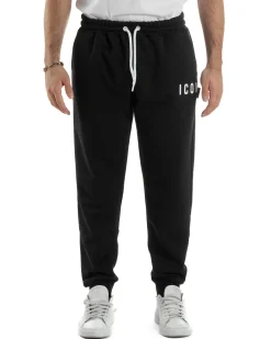 Pantaloni Tuta Pantalaccio Basic Logo Tinta Unita Nero ICON ICUF2W6P003