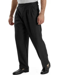 Pantaloni Uomo Baggy Con Pinces Viscosa Vita Alta Gurkha Pants Classico Nero P6413A