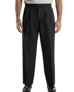 Pantaloni Uomo Baggy Con Pinces Viscosa Vita Alta Gurkha Pants Classico Nero P6413A