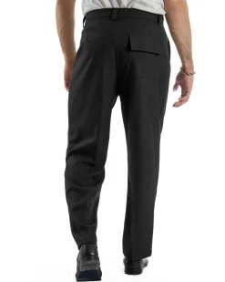 Pantaloni Uomo Baggy Con Pinces Viscosa Vita Alta Gurkha Pants Classico Nero P6413A