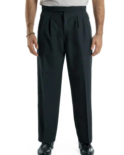 Pantaloni Uomo Baggy Con Pinces Viscosa Vita Alta Gurkha Pants Classico Blu P6432A