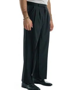 Pantaloni Uomo Baggy Con Pinces Viscosa Vita Alta Gurkha Pants Classico Blu P6432A