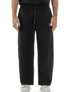 Pantaloni uomo baggy pantalaccio tuta cotone basic logo nero ICON IUP001