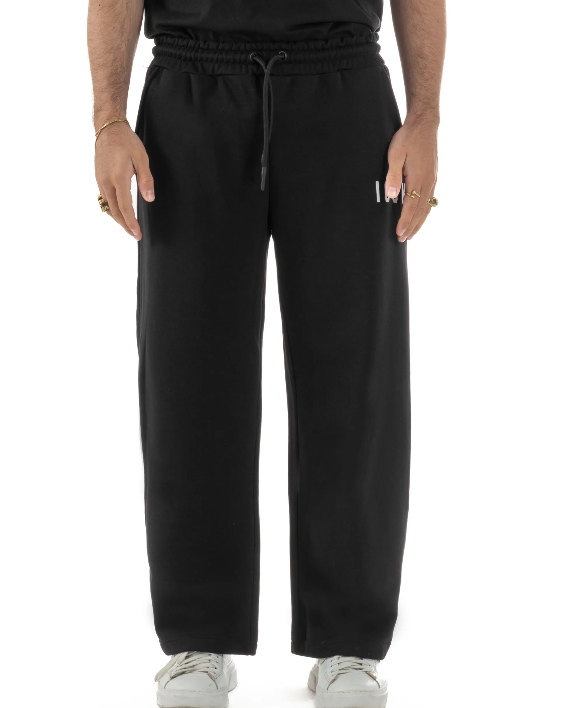 Pantaloni uomo baggy pantalaccio tuta cotone basic logo nero ICON IUP001