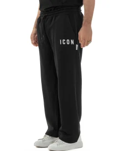 Pantaloni uomo baggy pantalaccio tuta cotone basic logo nero ICON IUP001