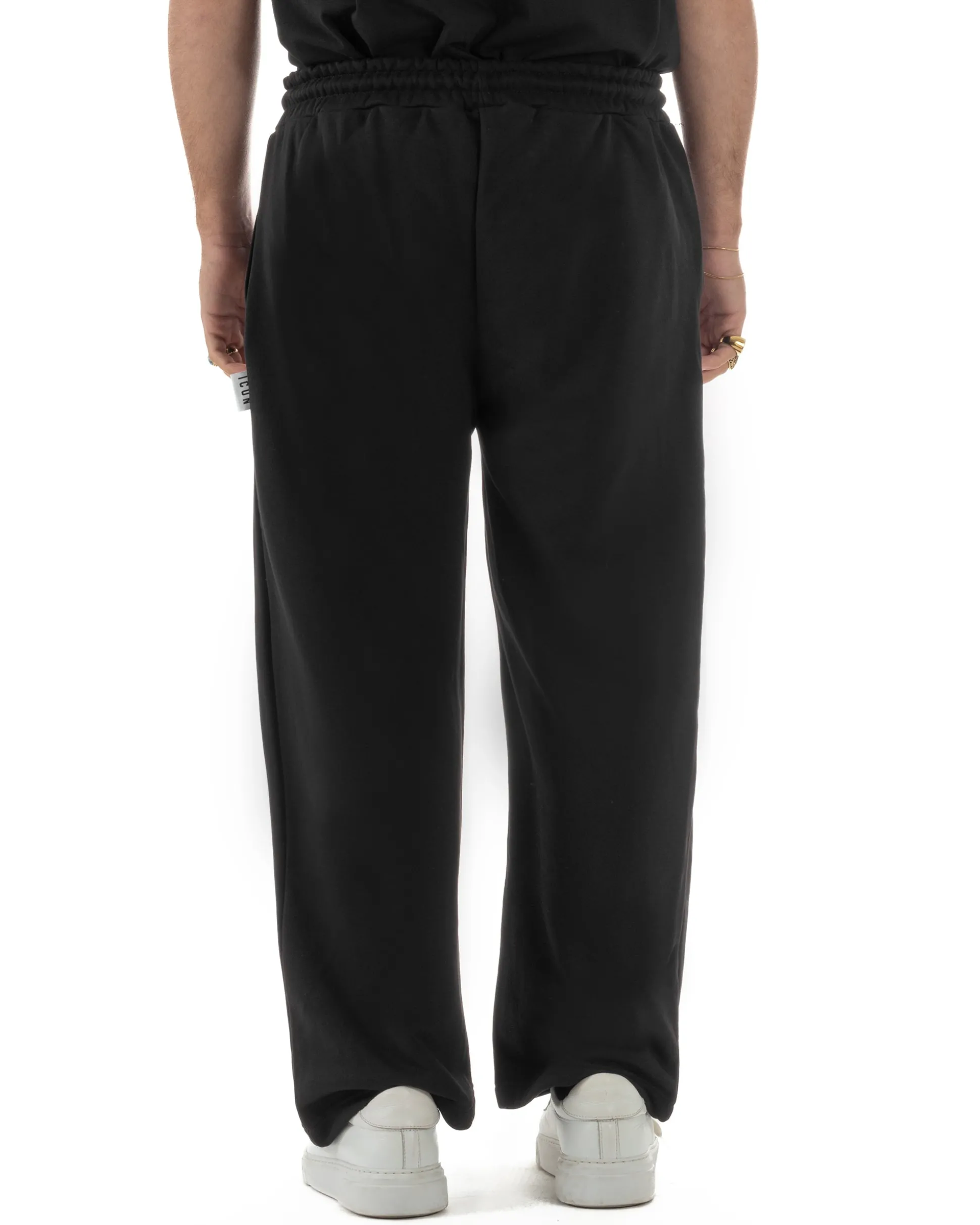 Pantaloni uomo baggy pantalaccio tuta cotone basic logo nero ICON IUP001
