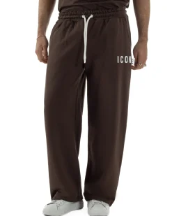 Pantaloni uomo baggy pantalaccio tuta cotone basic logo marrone ICON IUP001