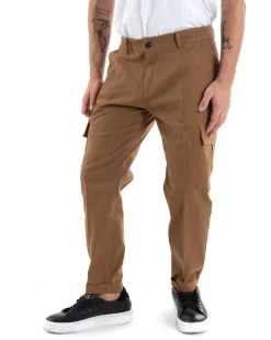 Pantaloni Uomo Cargo Cotone Tasconi Basic Tinta Unita Camel Casual GIOSAL-P5567A