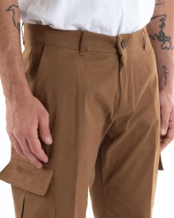 Pantaloni Uomo Cargo Cotone Tasconi Basic Tinta Unita Camel Casual GIOSAL-P5567A