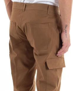 Pantaloni Uomo Cargo Cotone Tasconi Basic Tinta Unita Camel Casual GIOSAL-P5567A