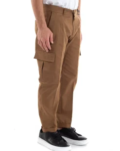 Pantaloni Uomo Cargo Cotone Tasconi Basic Tinta Unita Camel Casual GIOSAL-P5567A