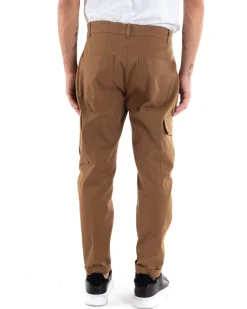 Pantaloni Uomo Cargo Cotone Tasconi Basic Tinta Unita Camel Casual GIOSAL-P5567A